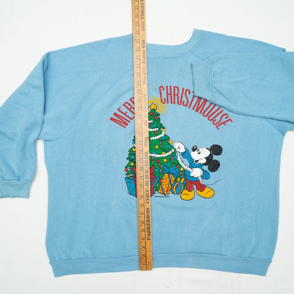 80's Walt Disney Company Mickey Mouse "Merry Christmouse" Christmas Sweater Blue - Picture 4 of 8
